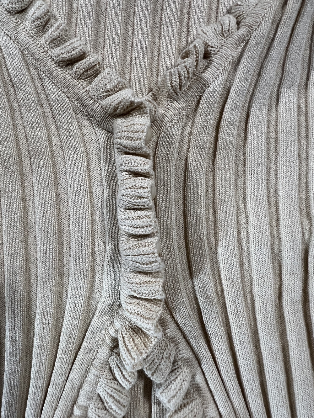 Ribbed Ruffle-Trim Beige Blouse‎ - Picture 6 of 6